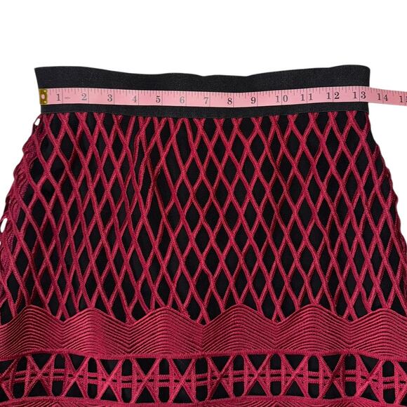 Self-Portrait Cutwork Burgundy Mesh Crop Top & Midi Skirt Set Size 8 - Picture 14 of 16